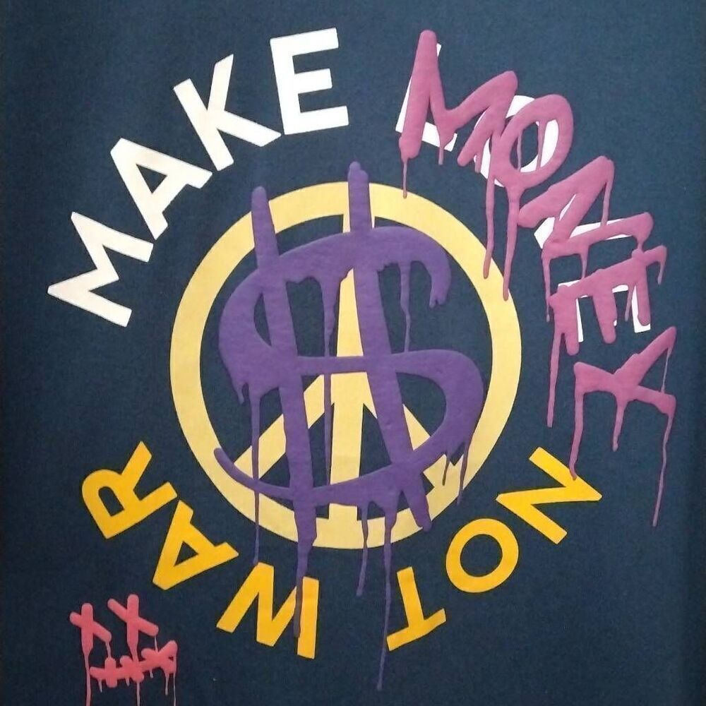 Make Money Not War Tshirt by Genuine Garments, XXL, Blue NWOT